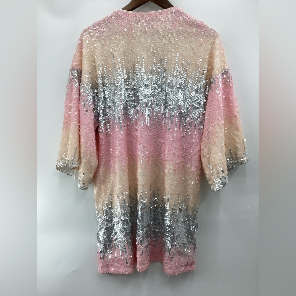 Boohoo Sequin Kimono Cardigan Cream and Pink - Picture 3 of 14